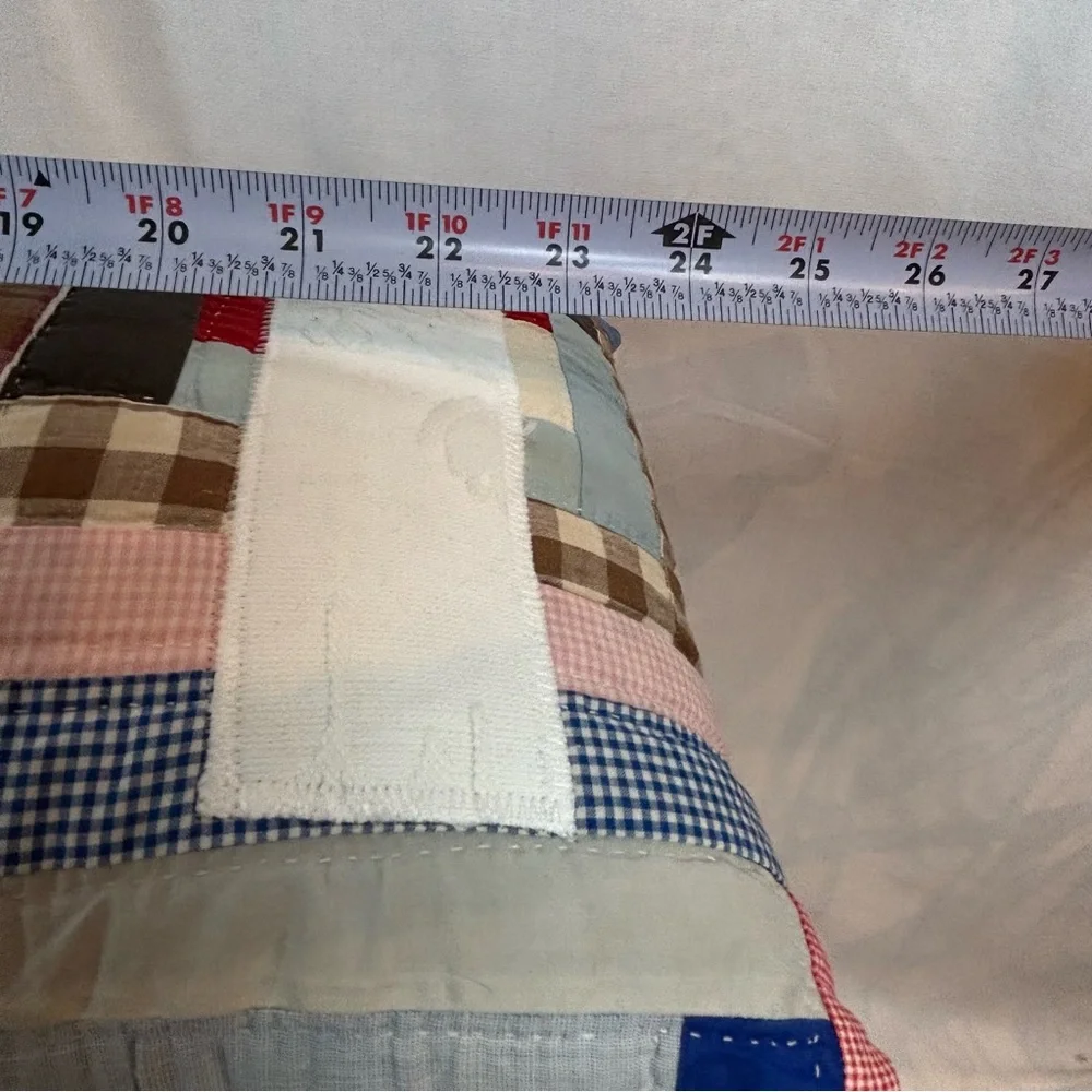 Log Cabin Quilt‎ Up Cycled into a LOVE Pillow with White and Multicolor Design